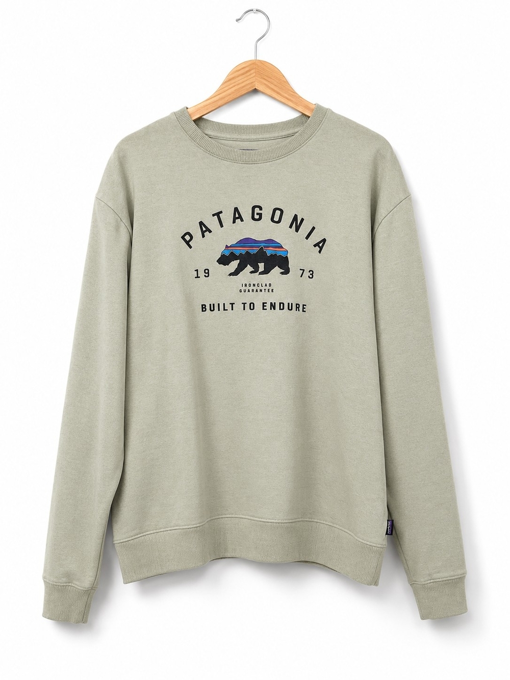 Patagonia Built to Endure Bear Graphic Crewneck Sweatshirt | Sage Green Pullover - Picture 2 of 7